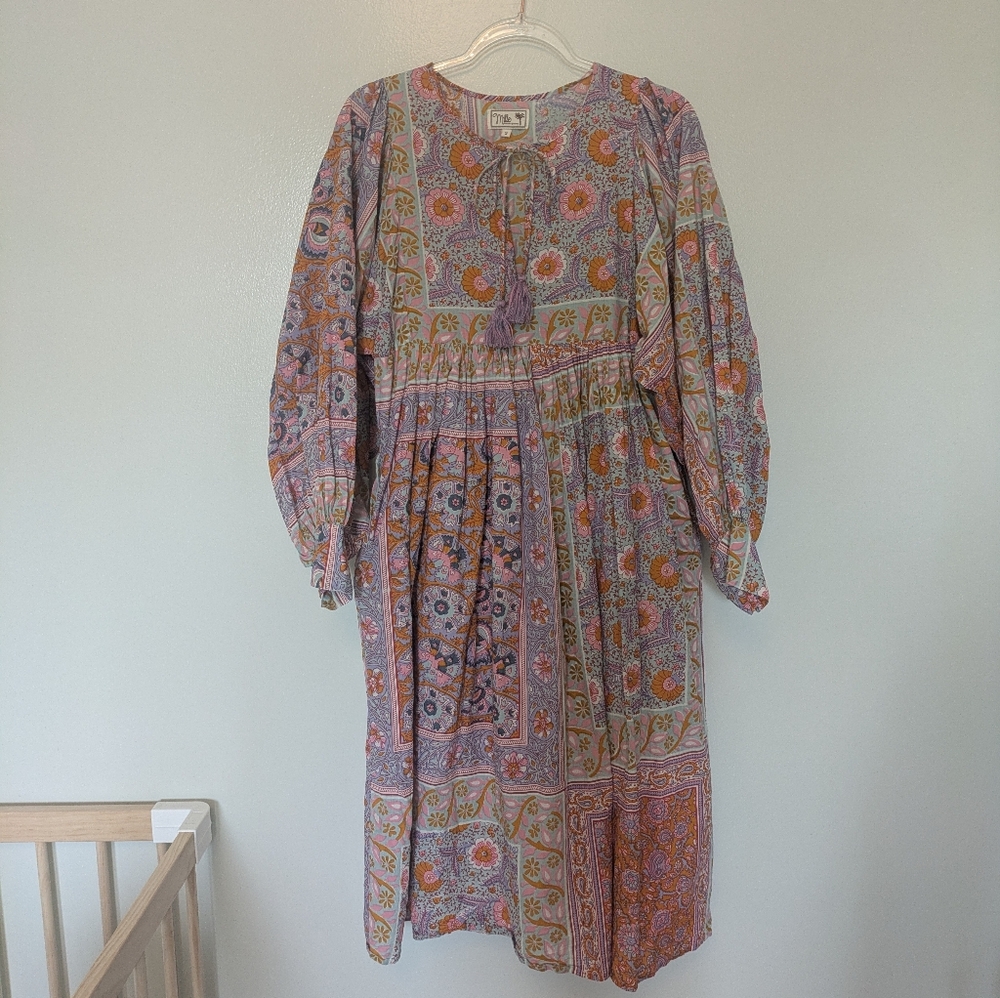 Mille Palace Midi Dress Floral Colorful Tassels Mixed Print Small